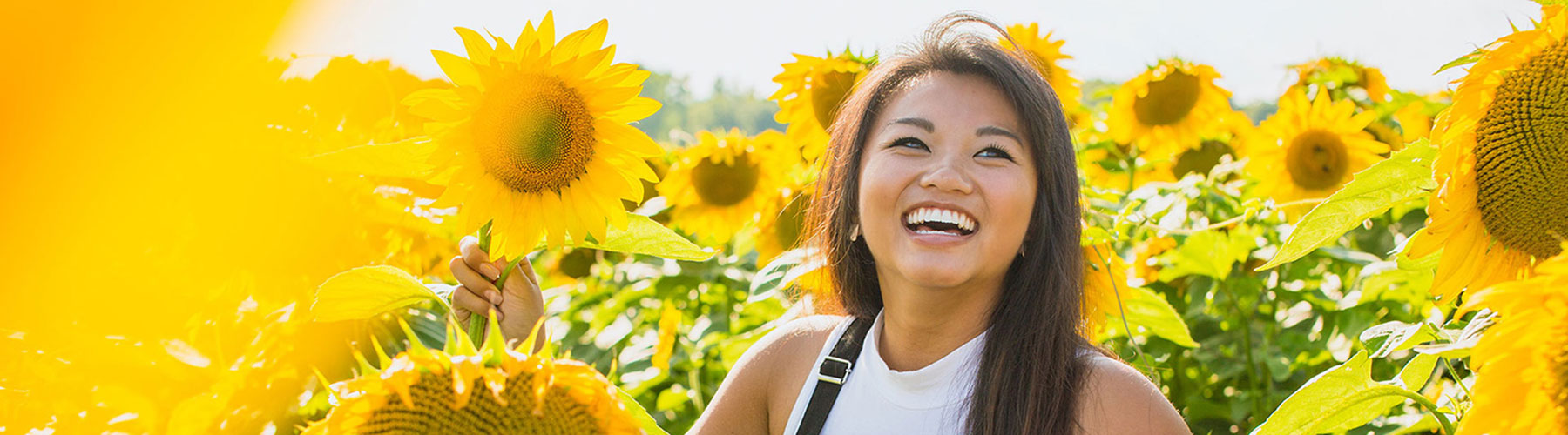 Happy female in sunflower field