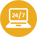Icon showing a computer with 24/7 on it to indicate you can apply 24/7