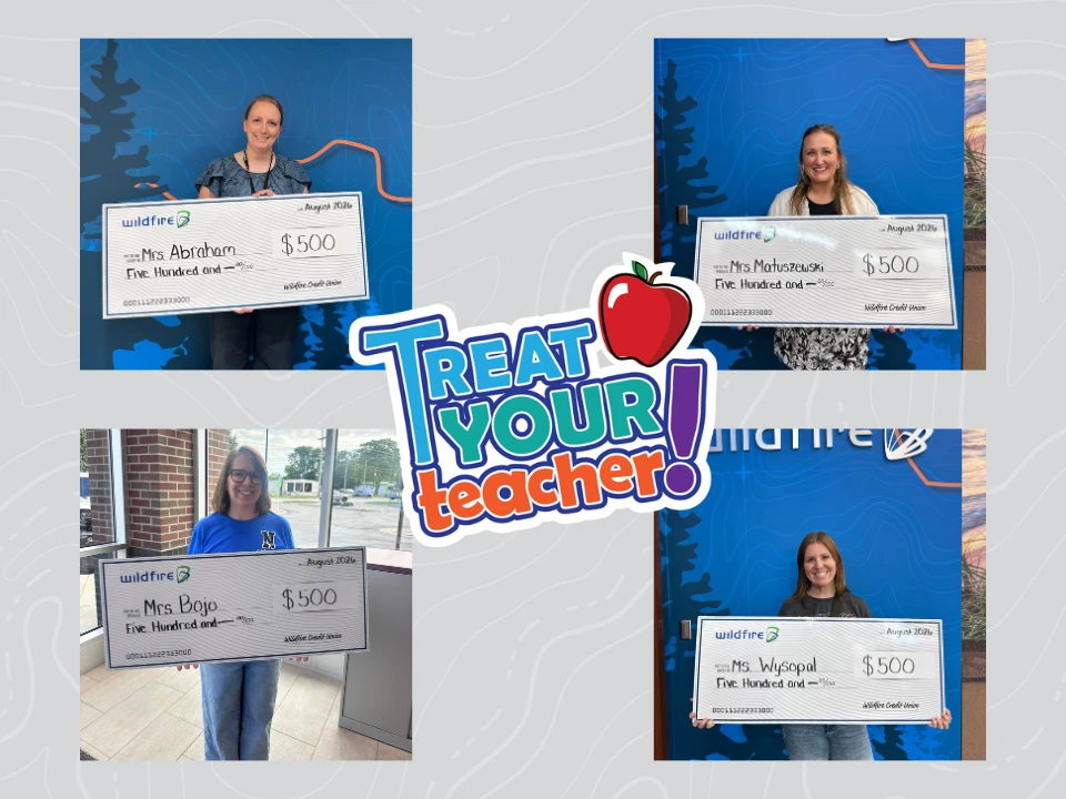 Four teachers from local area each with a check for $500 for their classrooms.