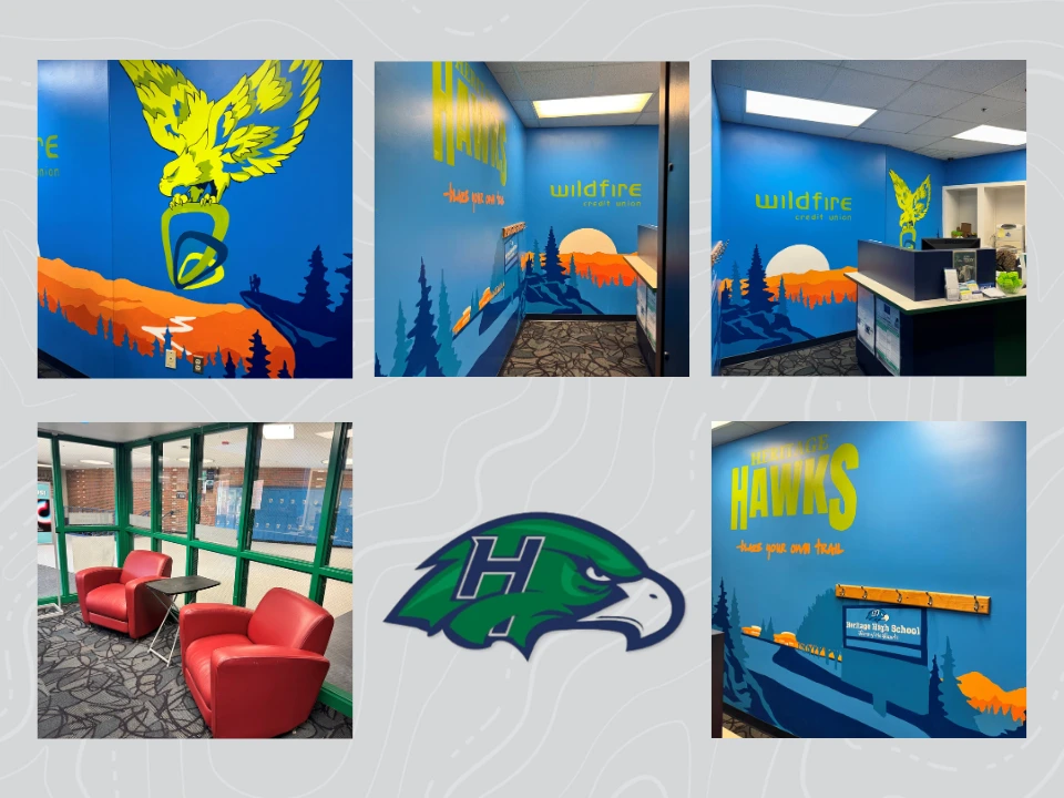 Five photos from inside the newly renovated branch at Heritage High School.