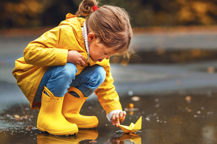 Child playing in a puddle of water