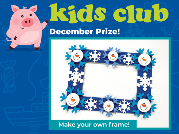 Picture of snowflake picture frame for December's Kids club prize