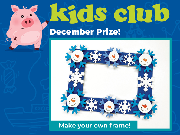 Kids Club December Prize Picture of snowflake picture frame for December's Kids club prize