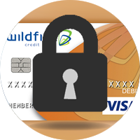 debit card with lock icon