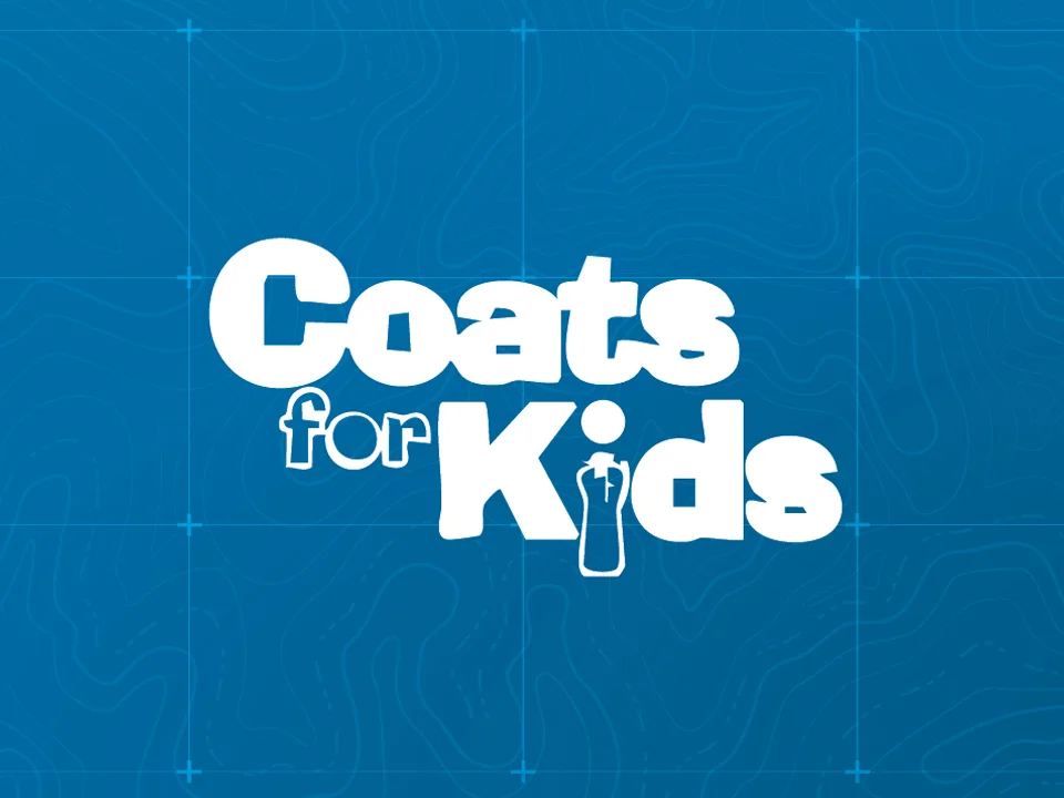 Blue topo background with Coats for Kids logo.