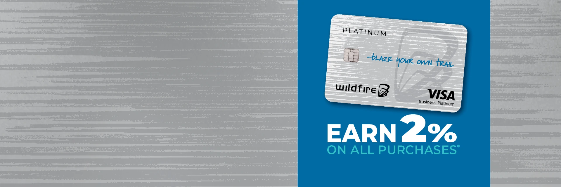 Business Platinum credit card on a blue and slate gray background showing earn 2% on purchases.