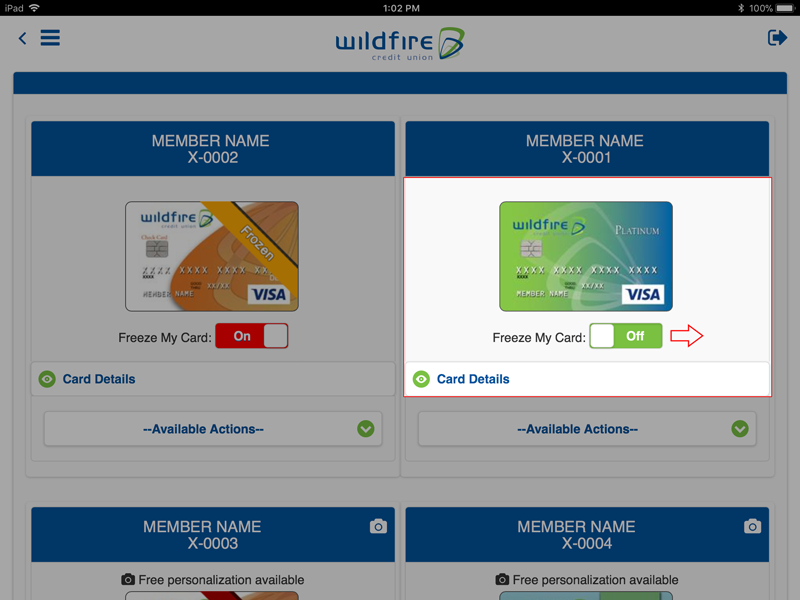 Freeze card in Mobile Banking