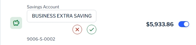 Manage accounts screen with one share name being changed