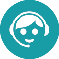 Person wearing headset in turquoise circle icon