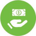 cartoon of a hand with US dollar bill floating above it in a green circle