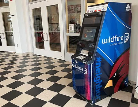 Wildfire ATM at Saginaw Valley State University in rotunda of Curtis Hall at Student Center.