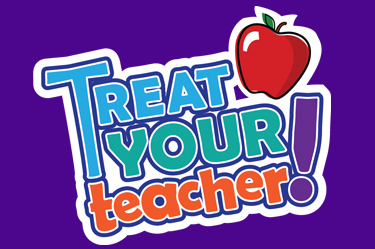Treat Your Teacher Treat Your Teacher text logo with an apple