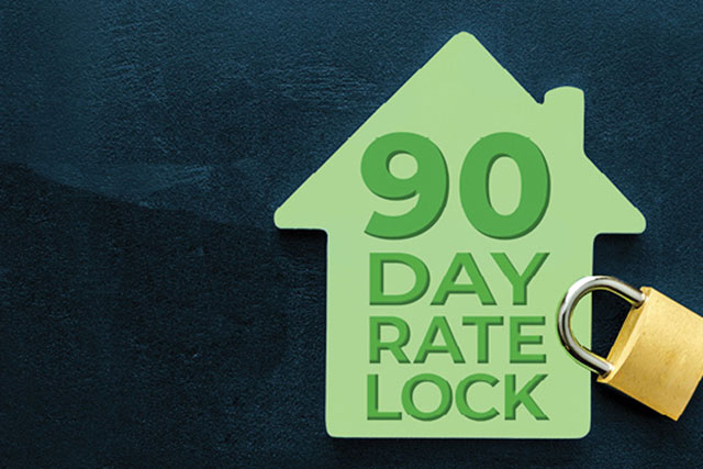 Green Cartoon house with a cartoon lock over dark blue backdrop